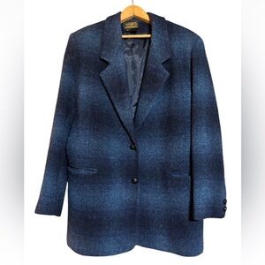 Vintage Eddie Bauer blue ombré plaid wool blend jacket Size Large